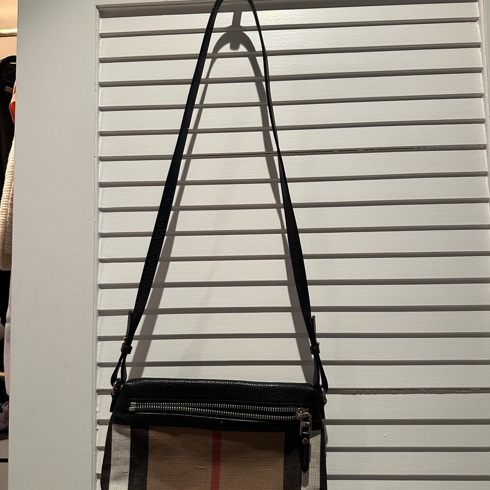 Burberry Beige Vintage Check Crossbody Bag with Black Trim